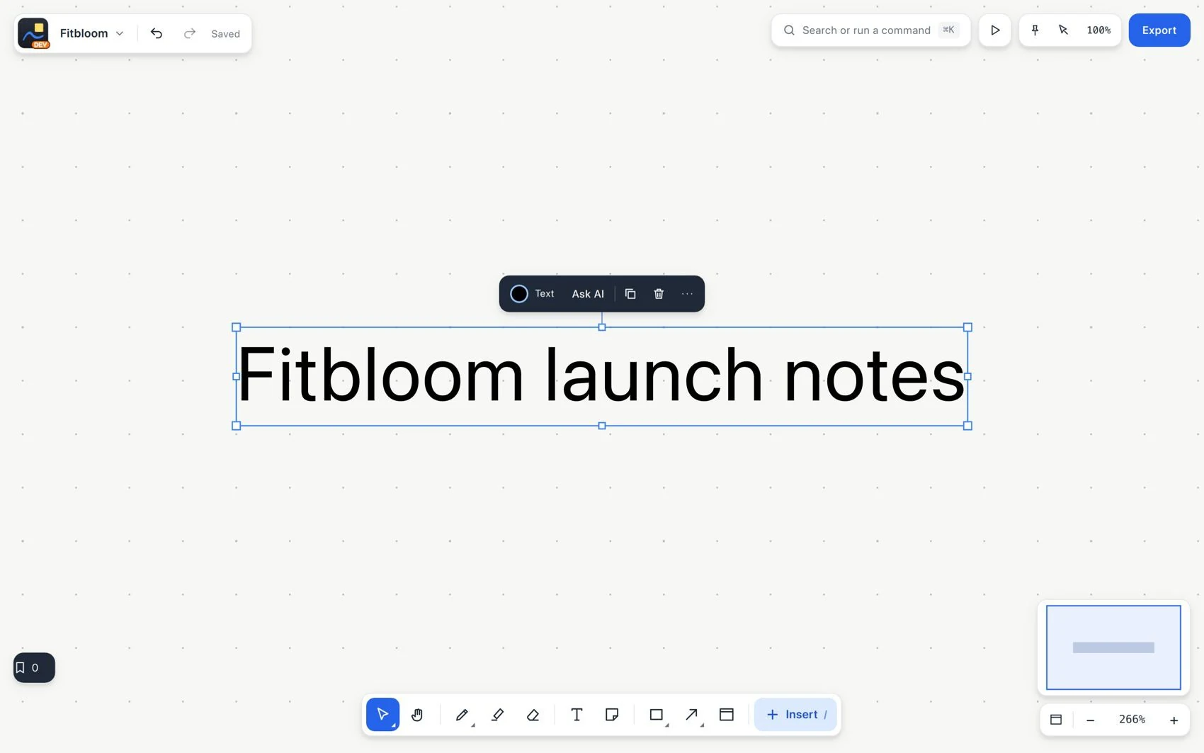 Context bar: text