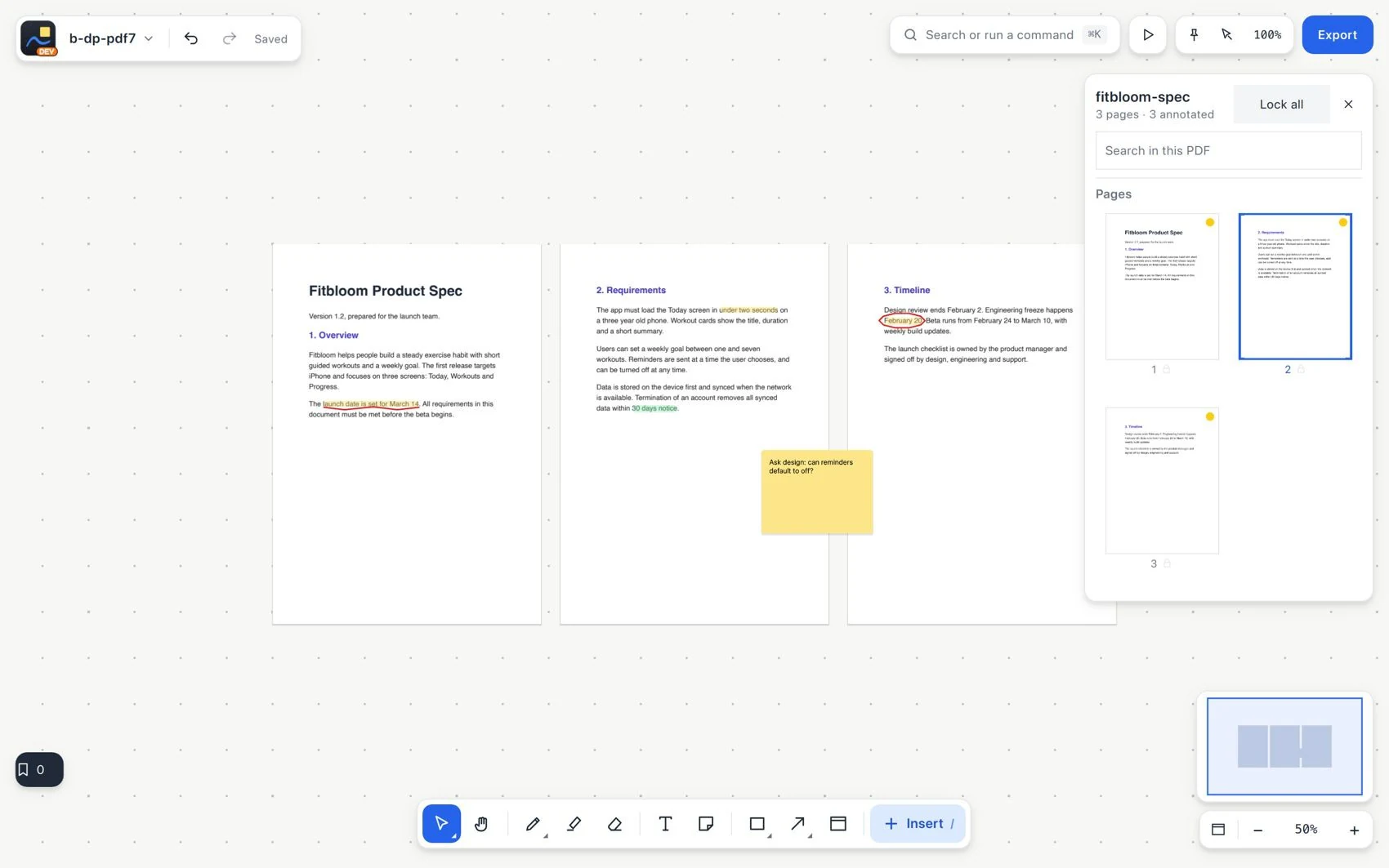 PDF pages panel